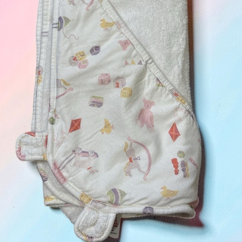 Baby Boden Hooded Towel with Pastel Toy Print